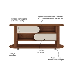 Rack para TV até 65'' Artely 4617 Cedro/Off White SE
