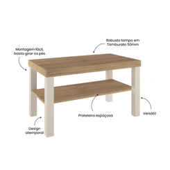 Mesa de Centro Retangular Artely 4565 Carvalho/Off White SE