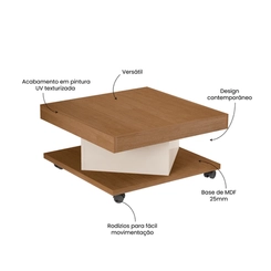 Mesa de Centro Quadrada Artely 4614 Cinamomo/Off White SE