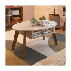 Mesa de Centro Oval Artely 4612 Off White/Cedro SE