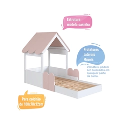 Cama Solteiro Completa Móveis Branco/Rosa SE