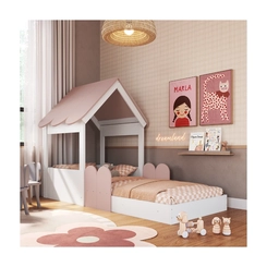 Cama Solteiro Completa Móveis Branco/Rosa SE