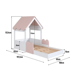 Cama Solteiro Completa Móveis Branco/Rosa SE