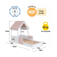Cama Solteiro Completa Móveis Branco/Rosa SE