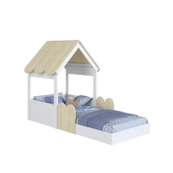 Cama Solteiro Completa Móveis Branco/Carvalho SE