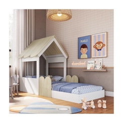 Cama Solteiro Completa Móveis Branco/Carvalho SE