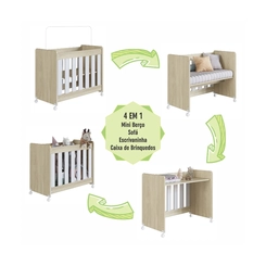 Berço Completa Móveis Mini BB040CABC Carvalho Araguaia/Branco SE
