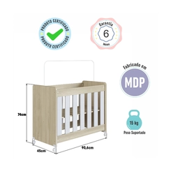 Berço Completa Móveis Mini com Colchão BB041CABC Carvalho Araguaia/Branco SE