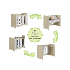 Berço Completa Móveis Mini com Colchão BB041CABC Carvalho Araguaia/Branco SE