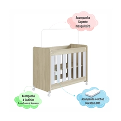 Berço Completa Móveis Mini com Colchão BB041CABC Carvalho Araguaia/Branco SE