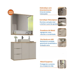 Conjunto de Banheiro Estilare Sem Cuba CNJ4006 5 portas Nude/Carvalho SE