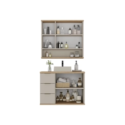 Conjunto de Banheiro Estilare Sem Cuba CNJ4006 5 portas Nude/Carvalho SE