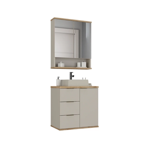 Conjunto de Banheiro Estilare Com Cuba CNJC4005 3 Portas Nude/Carvalho SE