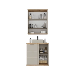Conjunto de Banheiro Estilare Com Cuba CNJC4005 3 Portas Nude/Carvalho SE