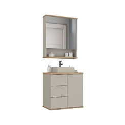 Conjunto de Banheiro Estilare Com Cuba CNJC4005 3 Portas Nude/Carvalho SE