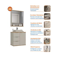 Conjunto de Banheiro Estilare Com Cuba CNJC4005 3 Portas Nude/Carvalho SE