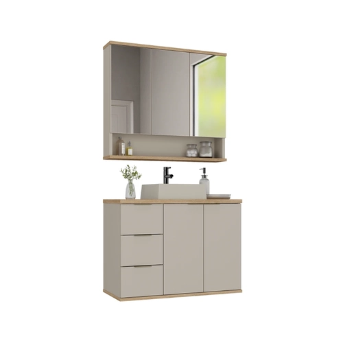Conjunto de Banheiro Estilare Com Cuba CNJC4006 5 Portas Nude/Carvalho SE
