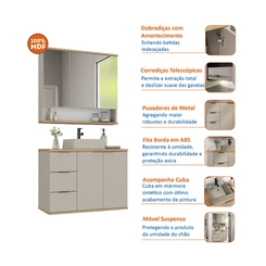 Conjunto de Banheiro Estilare Com Cuba CNJC4006 5 Portas Nude/Carvalho SE