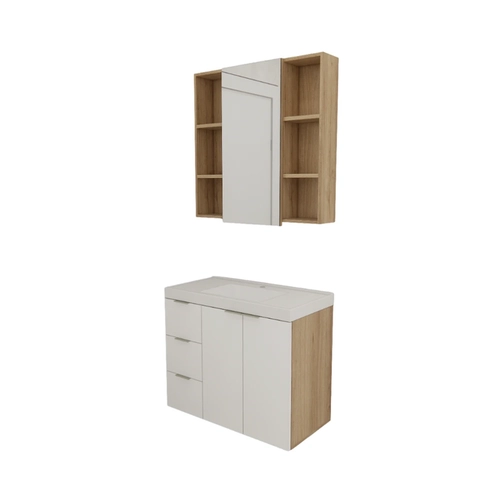 Conjunto de Banheiro Estilare Com Cuba CNJC5007 3 Portas Carvalho/Branco SE