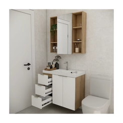 Conjunto de Banheiro Estilare Com Cuba CNJC5007 3 Portas Carvalho/Branco SE