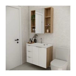 Conjunto de Banheiro Estilare Com Cuba CNJC5007 3 Portas Carvalho/Branco SE