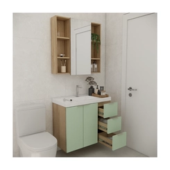 Conjunto de Banheiro Estilare Com Cuba CNJC5006 3 Portas Carvalho/Verde SE