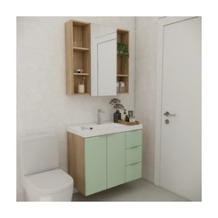 Conjunto de Banheiro Estilare Com Cuba CNJC5006 3 Portas Carvalho/Verde SE