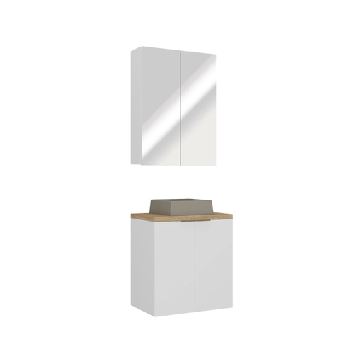 Conjunto de Banheiro Estilare Com Cuba CNJC4009 4 Portas Branco/Carvalho SE
