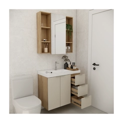 Conjunto de Banheiro Estilare Com Cuba CNJC5006 3 Portas Carvalho/Nude SE