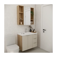 Conjunto de Banheiro Estilare Com Cuba CNJC5006 3 Portas Carvalho/Nude SE