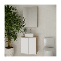 Conjunto de Banheiro Estilare Com Cuba CNJC4009 4 Portas Carvalho/Branco SE