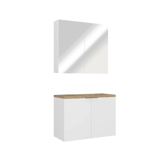 Conjunto de Banheiro Estilare Sem Cuba CNJ4033 4 Portas Branco/Carvalho SE