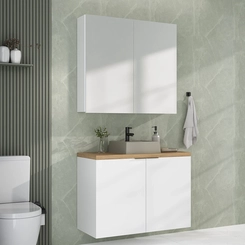 Conjunto de Banheiro Estilare Com Cuba CNJC4033 4 Portas Branco/Carvalho SE