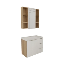 Conjunto de Banheiro Estilare Com Cuba CNJC5006 3 Portas Carvalho/Branco SE