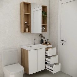 Conjunto de Banheiro Estilare Com Cuba CNJC5006 3 Portas Carvalho/Branco SE