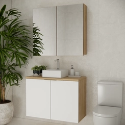 Conjunto de Banheiro Estilare Com Cuba CNJC4033 4 Portas Carvalho/Branco SE