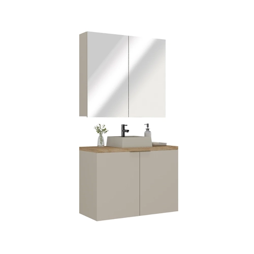 Conjunto de Banheiro Estilare Com Cuba CNJC4033 4 Portas Nude/Carvalho SE