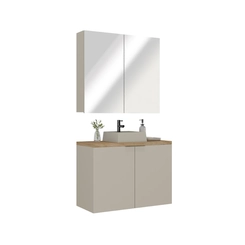 Conjunto de Banheiro Estilare Com Cuba CNJC4033 4 Portas Nude/Carvalho SE