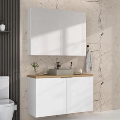Conjunto de Banheiro Estilare Com Cuba CNJC4036 4 Portas Branco/Carvalho SE