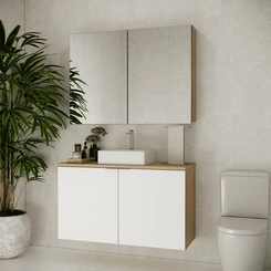 Conjunto de Banheiro Estilare Com Cuba CNJC4036 4 Portas Carvalho/Branco SE