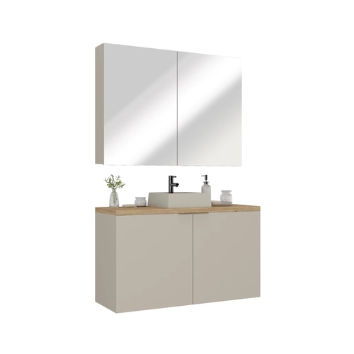 Conjunto de Banheiro Estilare Com Cuba CNJC4036 4 Portas Nude/Carvalho SE