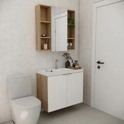 Conjunto de Banheiro Estilare Sem Cuba CNJ5005 3 Portas Carvalho/Branco SE