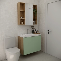 Conjunto de Banheiro Estilare Sem Cuba CNJ5005 3 Portas Carvalho/Verde SE