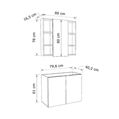 Conjunto de Banheiro Estilare Sem Cuba CNJ5005 3 Portas Carvalho/Verde SE