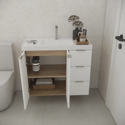 Conjunto de Banheiro Estilare Sem Cuba CNJ5006 3 Portas Carvalho/Branco SE