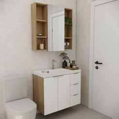 Conjunto de Banheiro Estilare Sem Cuba CNJ5006 3 Portas Carvalho/Branco SE