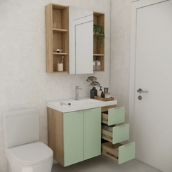 Conjunto de Banheiro Estilare Sem Cuba CNJ5006 3 Portas Carvalho/Verde SE