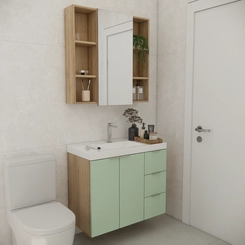Conjunto de Banheiro Estilare Sem Cuba CNJ5006 3 Portas Carvalho/Verde SE