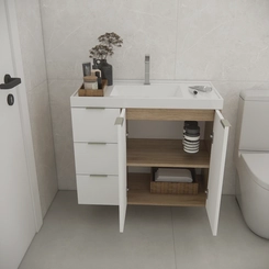 Conjunto de Banheiro Estilare Sem Cuba CNJ5007 3 Portas Carvalho/Branco SE