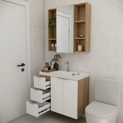 Conjunto de Banheiro Estilare Sem Cuba CNJ5007 3 Portas Carvalho/Branco SE